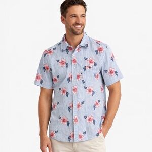 Vineyard Vines Jake blue classic fit floral hibiscus Hawaiian button shirt Small
